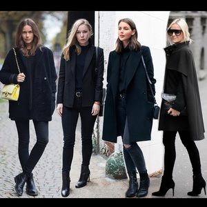 Black coat with hoodie.
